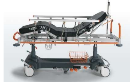 Hydraulic patient stretcher with a 4 part stretcher surface